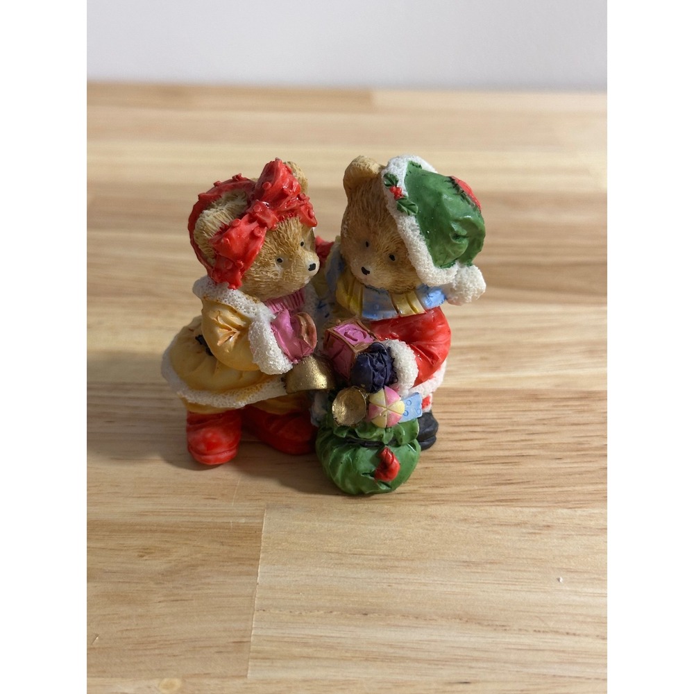 Vintage CWI Christmas Teddy Bear Figurine Resin Winter Holiday Decor Small 2.5"